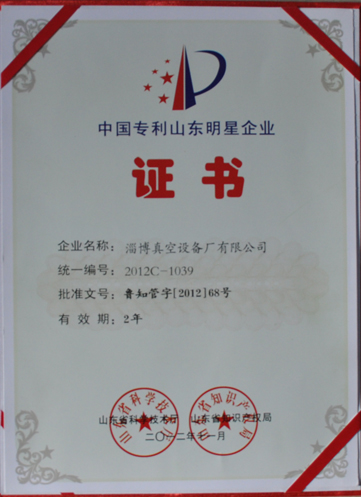 公司被山東省科學技術廳，山東省知識產權局評為中國專利山東明星企業(yè)
